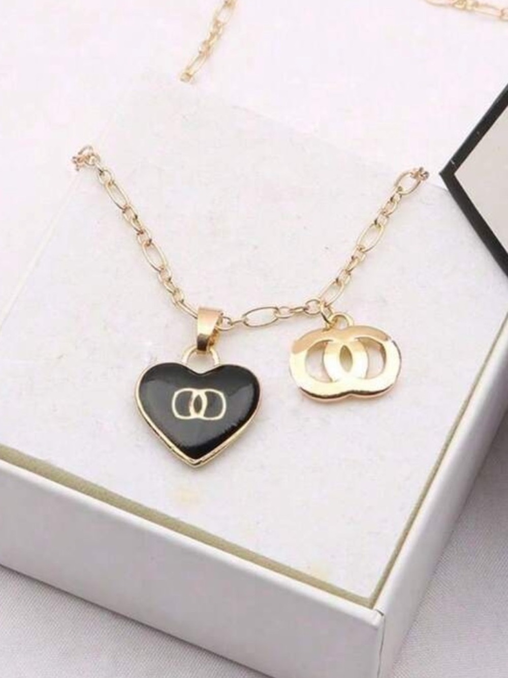 Gold Chain Necklace with Black Heart Pendant